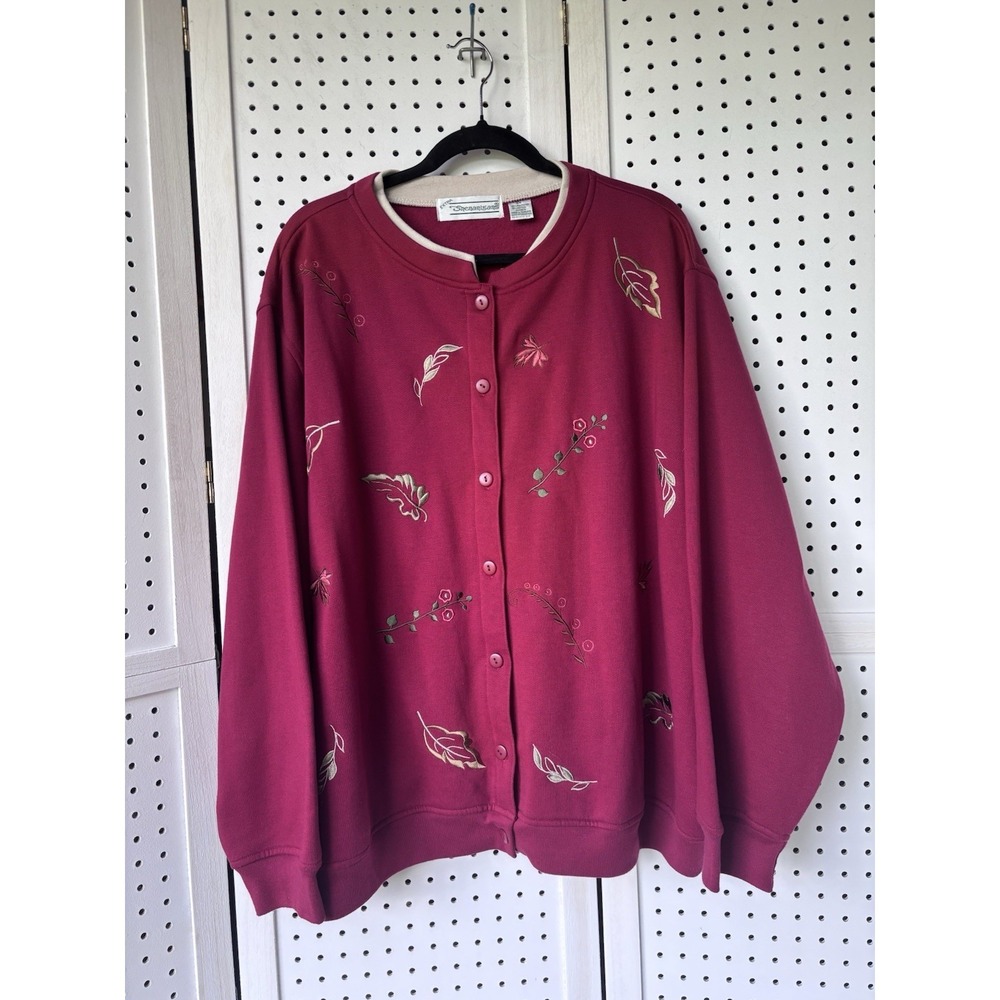 Extra Shenanigans Button Front Fleece Sweatshirt Fall Floral Leaf Women's 3X